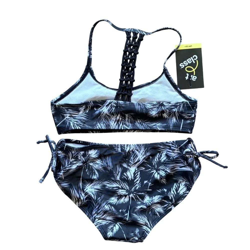 Art Class Black Tropical Palm Bikini 2pc Swim Bathing Suit Girl Medium 8 NEW NWT